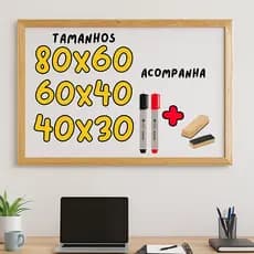 Quadro Lousa Escolar Branco Moldura em Madeira + 2 canetões e Apagador
