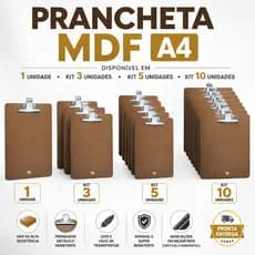 Prancheta Madeira MDF A4 Ofício com Prendedor Reforçado de Metal Portátil Duratex