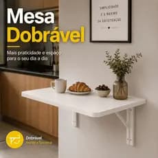 Mesa Dobrável Retrátil Parede 90cm com Borda Redonda Suspensa Compacta Ideal para Banheiro Quarto Sala e Cozinha