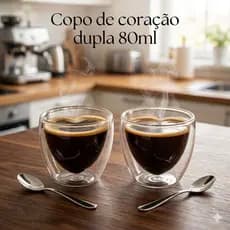 Kit 2 Copos Vidro Caneca De Café Dupla Coração Isolamento Térmico 80ML