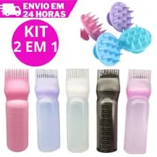 Kit Pente Frasco Aplicador De Tinta De Cabelo Com Pente De Dentes 170ml + Massageador Capilar
