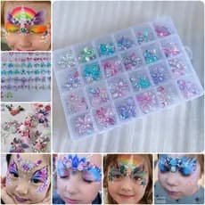 Adesivos De Rosto 3D Para Festival , Joias De Maquiagem Com Glitter Em Cristais , Gemas , Animais De Desenho Animado