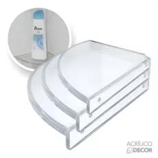 KIT 3 UN Prateleira De Canto Porta Shampoo Acrílico Cristal - Suporte Organizador de Banheiro, Nicho