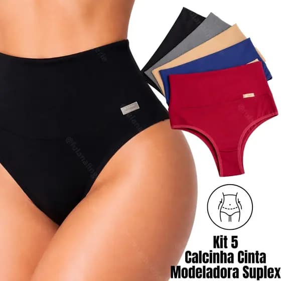 Kit 5 Calcinha Modeladora Compressão Cós Alto Segura Barriga - Stela