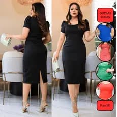 Vestido Midi Moda Evangélica Tubinho Alfaiataria Liso Luxo Plus Confortável  Casual