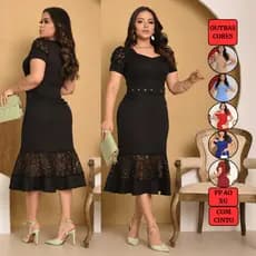 Vestido Alfaiataria Com Cinto Cauda de Sereia Liso Midi Moda Evangélica
