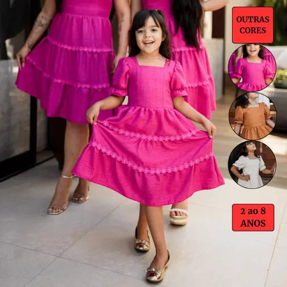 Vestido Infantil Filha Rodado Moda Evangélica Terracota Off Rosa Renda (UNITARIO)