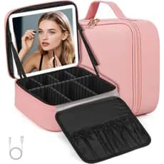 Maleta de Maquiagem Profissional Com Espelho LED Cabo Usb Paleta De Maquiagem Completa Cosméticos