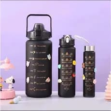 Kit Garrafas 3 em 1 garrafas 2000ml 900ml 300ml Academia Treino com adesivos