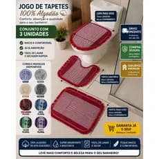 Jogo de Tapetes para Banheiro 3 Peças  100% Algodão • Antiderrapante • Super Macio e Absorvente