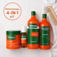 Kit Koreea Maca Care 4 em 1 – Shampoo 1L + Condicionador 1L + Máscara + Leave-in | Cabelos Lisos