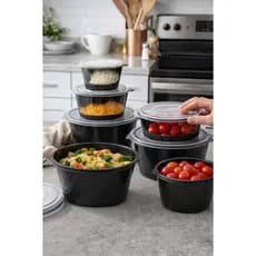 Kit Bowl Plástico 5 Peças com Tampa – Bacias e Potes Multiuso para Cozinha | Organizador de Alimentos 6L 2,8L 1,1L 500ml