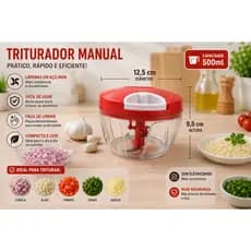 Pote Triturador Manual de Alimentos 500ml, Pica Alho, Cebola e Temperos, Portátil, Rápido e Fácil de Limpar