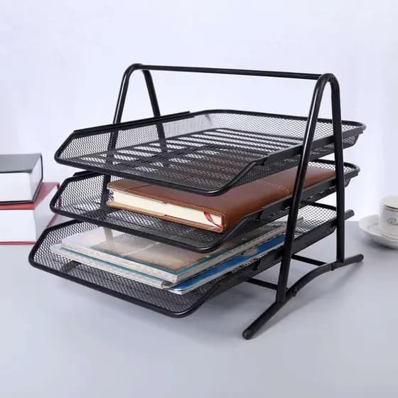 Suporte para Documentos 2 e 3 Níveis Multiuso Bandeja Organizador de Mesa para Escritório Porta Livros Prateleira
