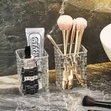 Organizador Maquiagem Porta Pincéis de Cosméticos e Porta-Canetas em Plástico PET Transparente Multiuso Elegante