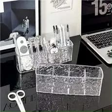 Organizador com 4 Divisórias Acrílico para Maquiagem Cosméticos e Acessórios Porta Batom Pincel Caneta