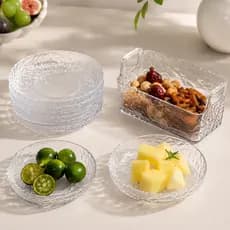 Kit 6 Pratos  com Bandeja Cozinha Pequenos Acrilico Transparente para Petiscos e Sobremesas Decorativa Multiuso