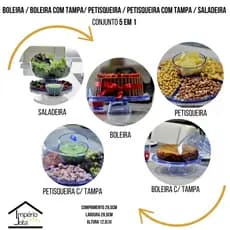 BOLEIRA / BOLEIRA COM TAMPA/ PETISQUEIRA / PETISQUEIRA COM TAMPA / SALADEIRA  CONJUNTO 5 EM 1