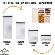 POTE HERMÉTICO - CONJUNTO 6 PEÇAS - TAMPA CRISTAL