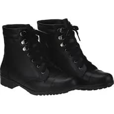 Bota Feminina Coturno Blogueira Estilosa Tratorada  Preto Gancho Cano Baixo Promoçao
