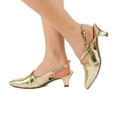 Sapato Scarpin Feminino Slingback Salto Baixo Bico Fino Retrô Clássica Social Fivelas