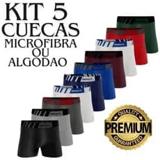 5 Cuecas Box Boxer Lisa Microfibra e Algodao
