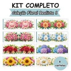 KIT 7 DECALQUES TERMOCOLANTE PARA TECIDO 10X27CM - FLORAL REALISTA