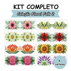 KIT 8 CARTELAS DE DECALQUES TERMOCOLANTE PARA TECIDO 10X27CM