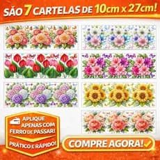 Kit 7 Decalques Termocolantes para Tecido | Transfer Têxtil | Pano de Prato e Artesanato