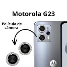 Película Câmera Traseira Motorola Moto G23 Vidro 3D Anti-Impacto Protetora BRILHO STRASS PEDRARIA