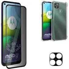 Kit 3X1 Motorola Moto G9 Power - Película Privacidade vidro + Capa Transparente + Pelicula Câmera