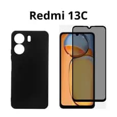 Kit 2x1 Xiaomi Redmi 13C- Película CERÂMICA FOSCA PRIVACIDADE  9D + Capa Preta Anti-Impacto