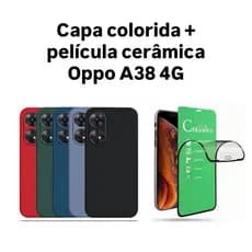 Kit 2X1 Oppo A38 4G - Capa Silicone Aveludada Colorida + Película CERÂMICA 9D