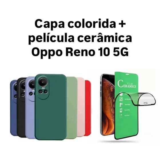 Kit 2X1 Oppo Reno 10 5G - Capa Silicone Aveludada Colorida + Película CERÂMICA 9D