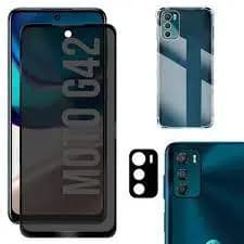 Kit 3X1 Motorola Moto G42 - Película PRIVACIDADE CERÂMICA + Capa Transparente+ Película Câmera