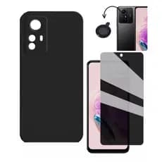 Kit 3X1 Xiaomi Redmi Note 12S - Película CERÂMICA PRIVACIDADE + Capa PRETA + Pelicula de Câmera