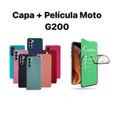 Kit 2x1 Motorola Moto G200- Capa, case, capinha colorida de silicone aveludada + Película cerâmica