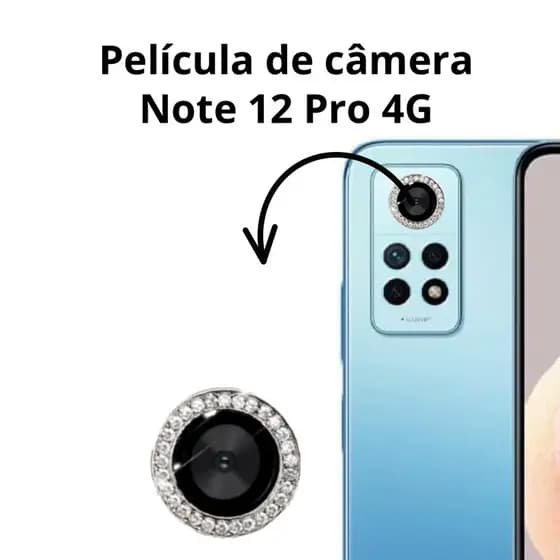 Película Câmera Xiaomi Redmi Note 12 Pro 4G em Vidro 3D Protetora com brilho strass e pedraria