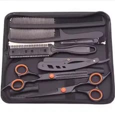 Kit De Tesouras Para Barbeiro Profissional Preto