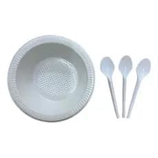 Kit 100 Pote Cumbuca Descartavel + 100 Colher Descartavel Branco