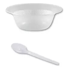 150 Cumbuca Descartável Prato Fundo 15cm 150 Colher Branco Branco