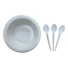 Cumbuca Descartável Prato Fundo 15cm Sobremesa Colher 50u Branco