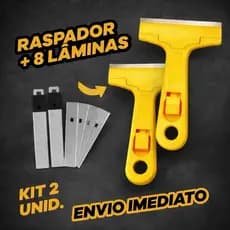 2 Estilete Raspador Profissional com 8 Lâminas Tira Adesivo Cola de Vidro Piso Fogão Parede 1 Unidade + 4 Lâminas