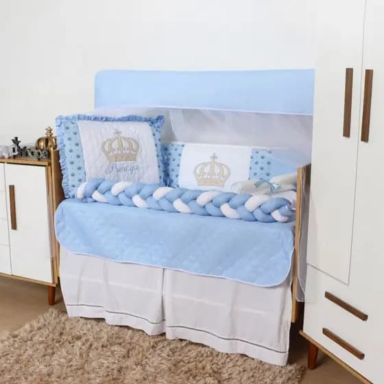 Kit Protetor Berço Americano Trança Bordado Estampado Menino Menina 10 Peças