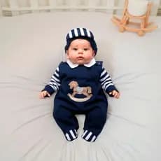 Macacão Roupa de Bebê Menino Conjunto Jardineira Body Manga Longa Poney Kit 3 Peças