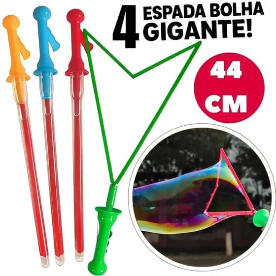 Kit 2/4 Espada Bolha Bolinha De Sabão Gigante Bastão 44cm Para Criança Lança Bolhas De Até 70cm