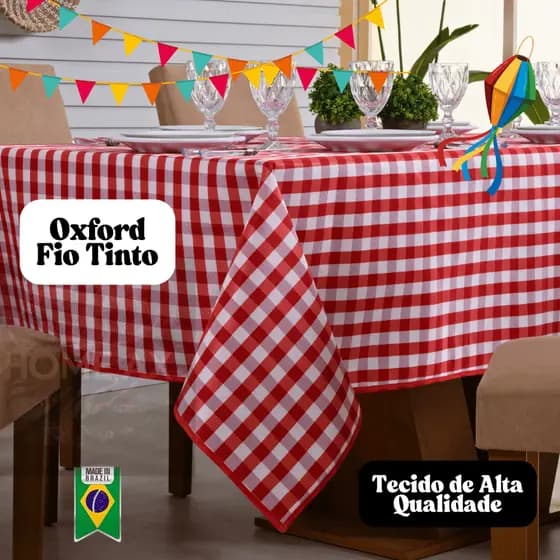 Toalha de Mesa Oxford Xadrez Fio Tinto com Viés  1,50m x 1,50m