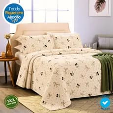 Colcha Cobre Leito Cama Queen Kit 3 Peças Firenze Tecido Piquet Estampado Toque Macio