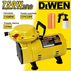 Compressor de Ar Portátil Ar Direto Profissional 750W 1/3CV 110V/220V Bivolt 2.8Bar com Acessórios