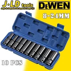 Jogo de Soquetes de Impacto Longo 1/2 10 Peças 8-24mm Aço Cromovandio Alta Resistência Design
